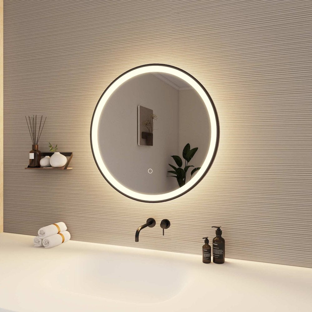 24 Round LED Front and Backlit Wall Mirror in Black