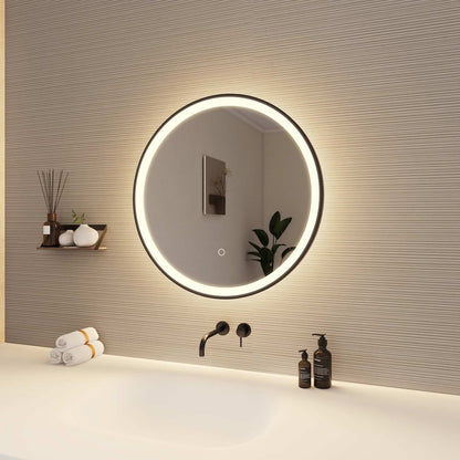 24 Round LED Front and Backlit Wall Mirror in Black