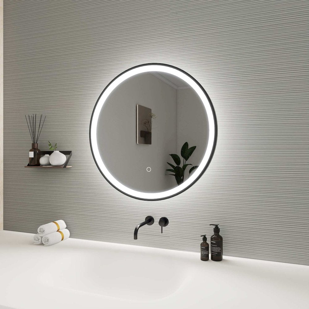 24 Round LED Front and Backlit Wall Mirror in Black