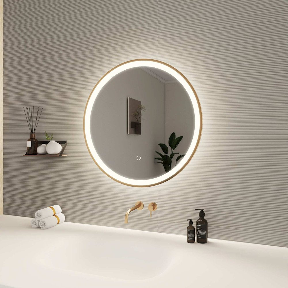 24 Round LED Front and Backlit Wall Mirror in Satin Gold