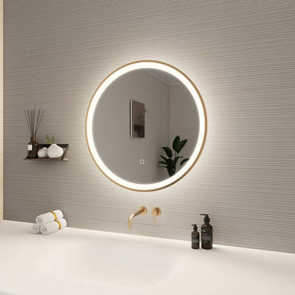 24 Round LED Front and Backlit Wall Mirror in Satin Gold