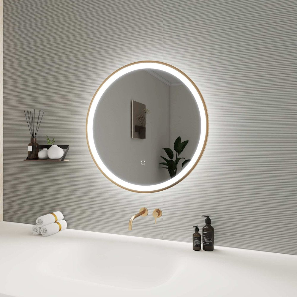 24 Round LED Front and Backlit Wall Mirror in Satin Gold