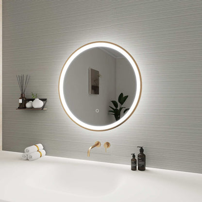 24 Round LED Front and Backlit Wall Mirror in Satin Gold