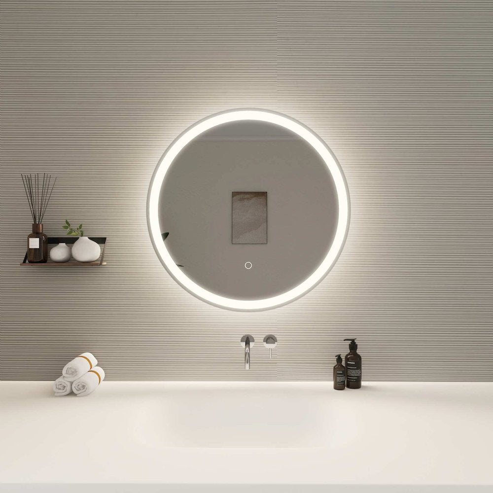 24 Round LED Front and Backlit Wall Mirror in Silver