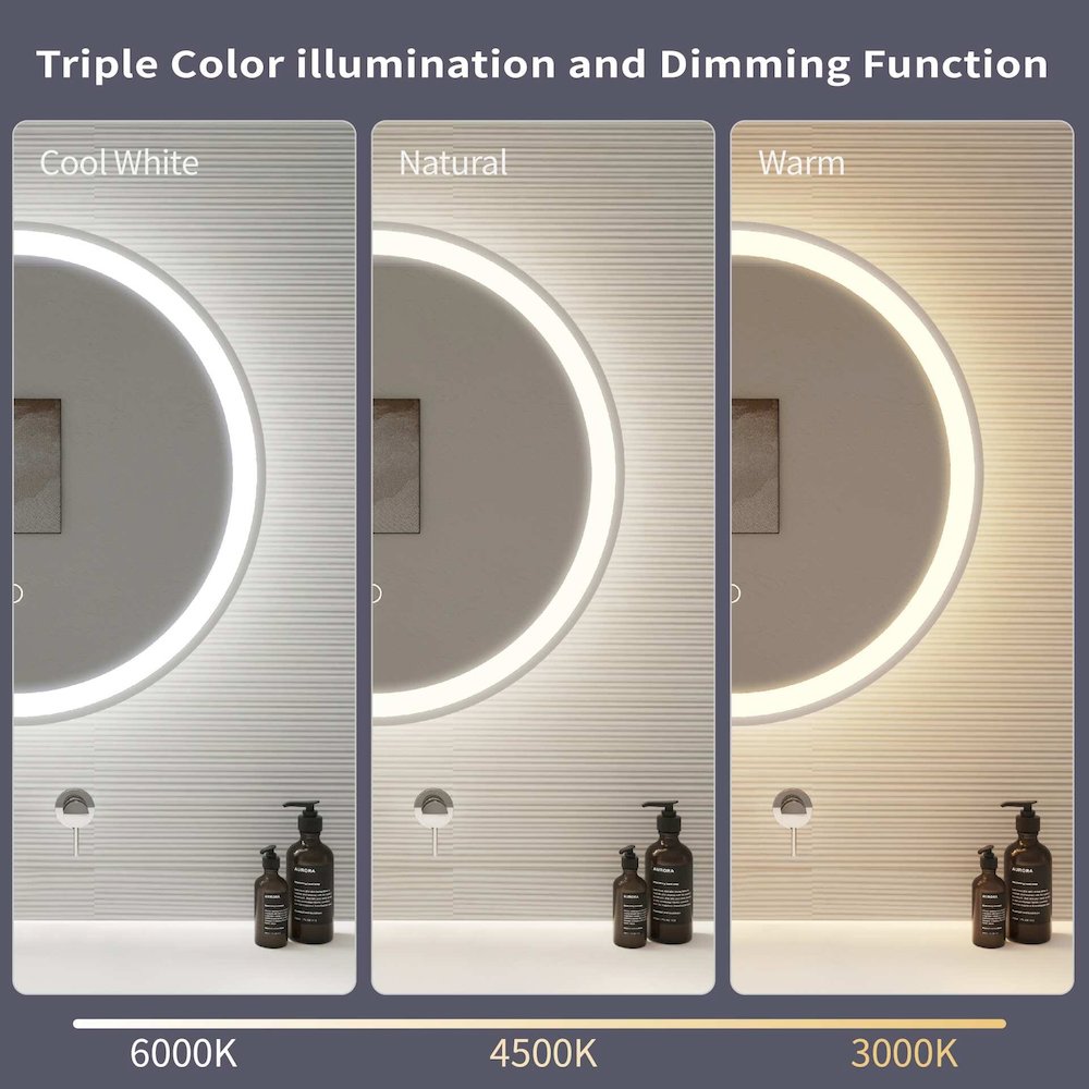 24 Round LED Front and Backlit Wall Mirror in Silver