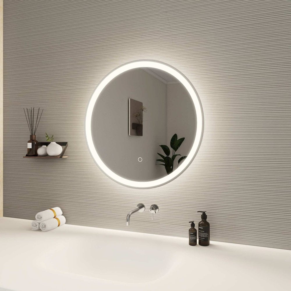24 Round LED Front and Backlit Wall Mirror in Silver