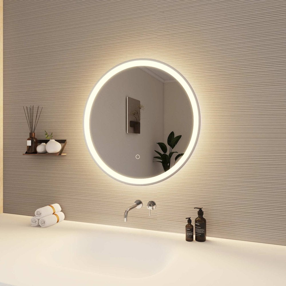 24 Round LED Front and Backlit Wall Mirror in Silver