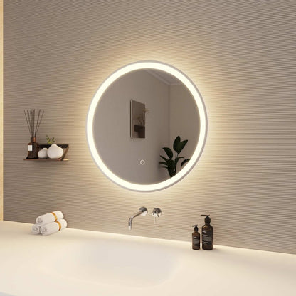 24 Round LED Front and Backlit Wall Mirror in Silver