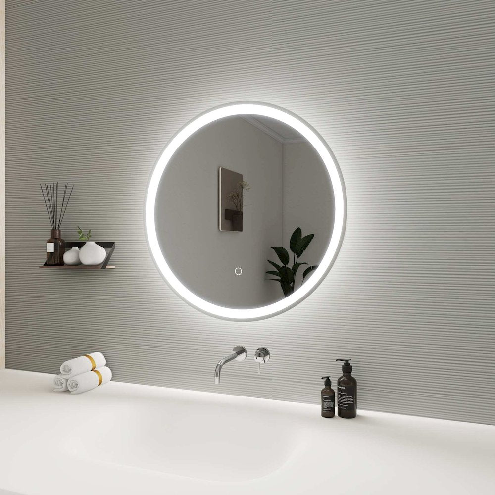 24 Round LED Front and Backlit Wall Mirror in Silver