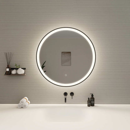 28 Round LED Front and Backlit Wall Mirror in Black