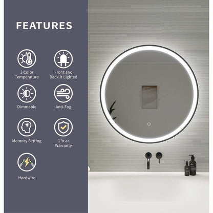 28 Round LED Front and Backlit Wall Mirror in Black