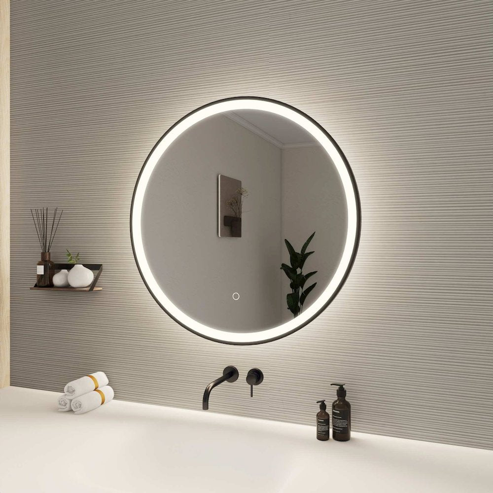 28 Round LED Front and Backlit Wall Mirror in Black