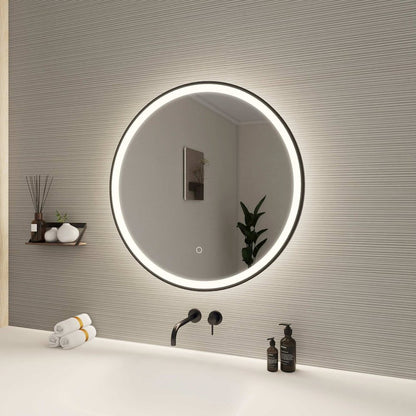 28 Round LED Front and Backlit Wall Mirror in Black