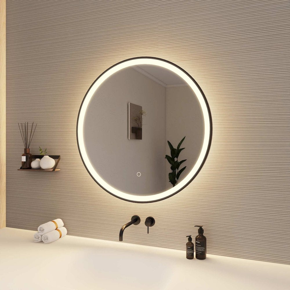 28 Round LED Front and Backlit Wall Mirror in Black