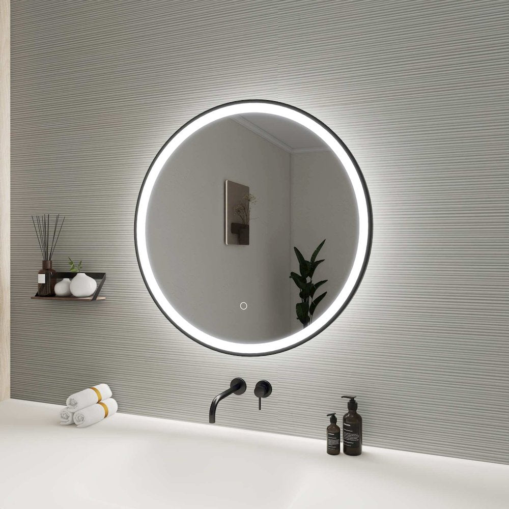 28 Round LED Front and Backlit Wall Mirror in Black