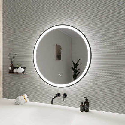 28 Round LED Front and Backlit Wall Mirror in Black