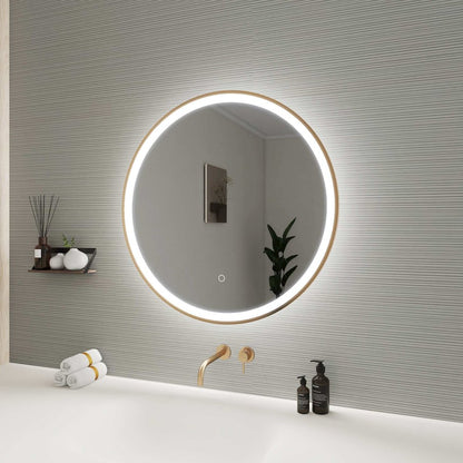 28 Round LED Front and Backlit Wall Mirror in Satin Gold