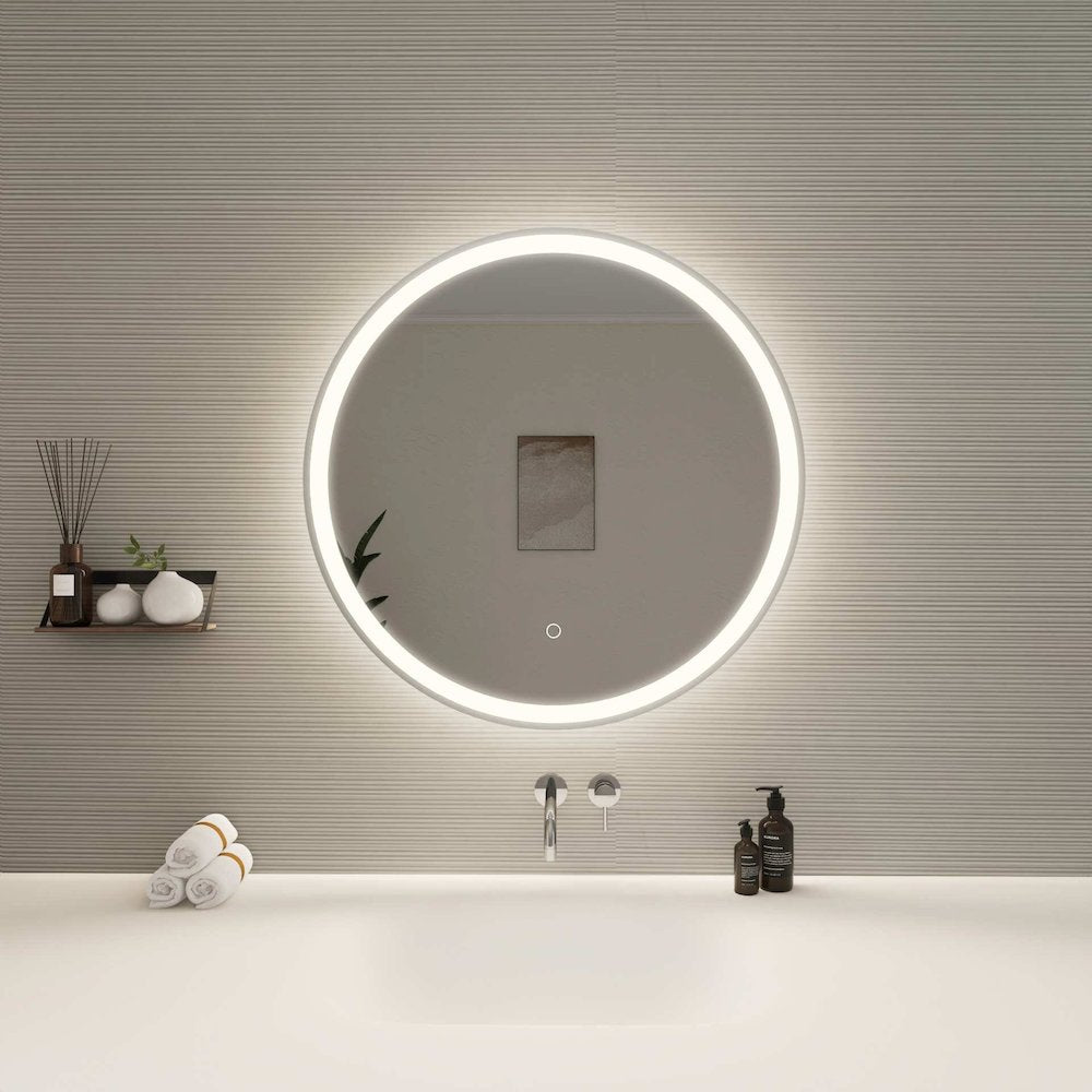 28 Round LED Front and Backlit Wall Mirror in Silver