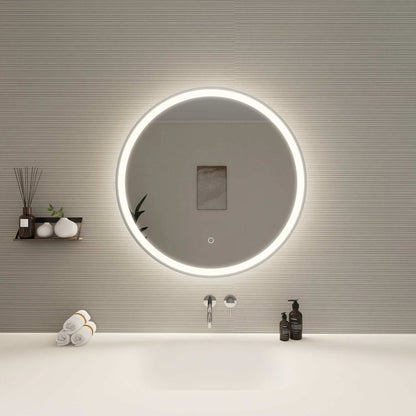 28 Round LED Front and Backlit Wall Mirror in Silver