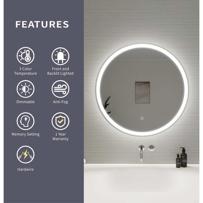 28 Round LED Front and Backlit Wall Mirror in Silver