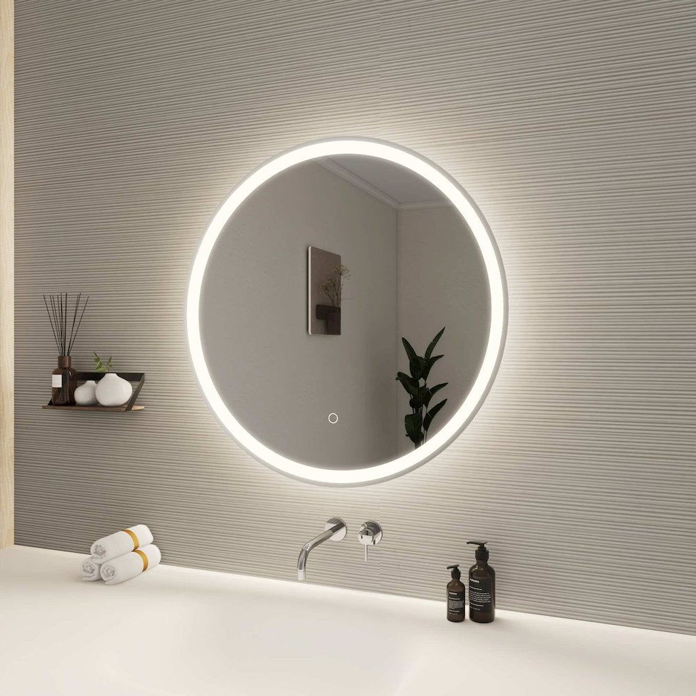 28 Round LED Front and Backlit Wall Mirror in Silver