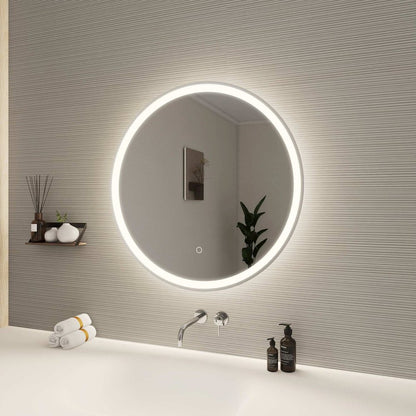 28 Round LED Front and Backlit Wall Mirror in Silver