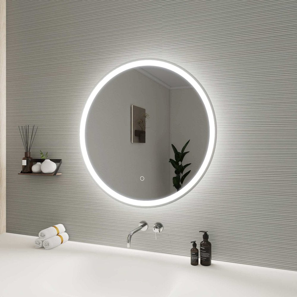 28 Round LED Front and Backlit Wall Mirror in Silver