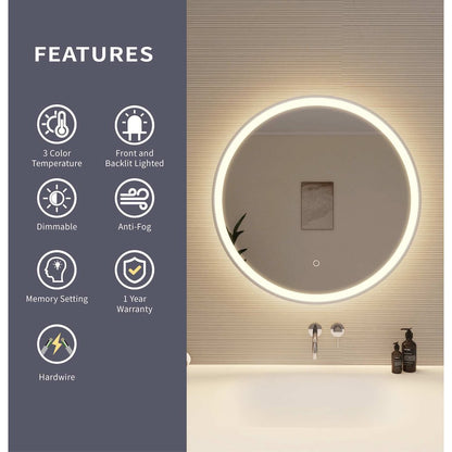 28 Round LED Front and Backlit Wall Mirror in Silver