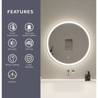 28 Round LED Front and Backlit Wall Mirror in Silver