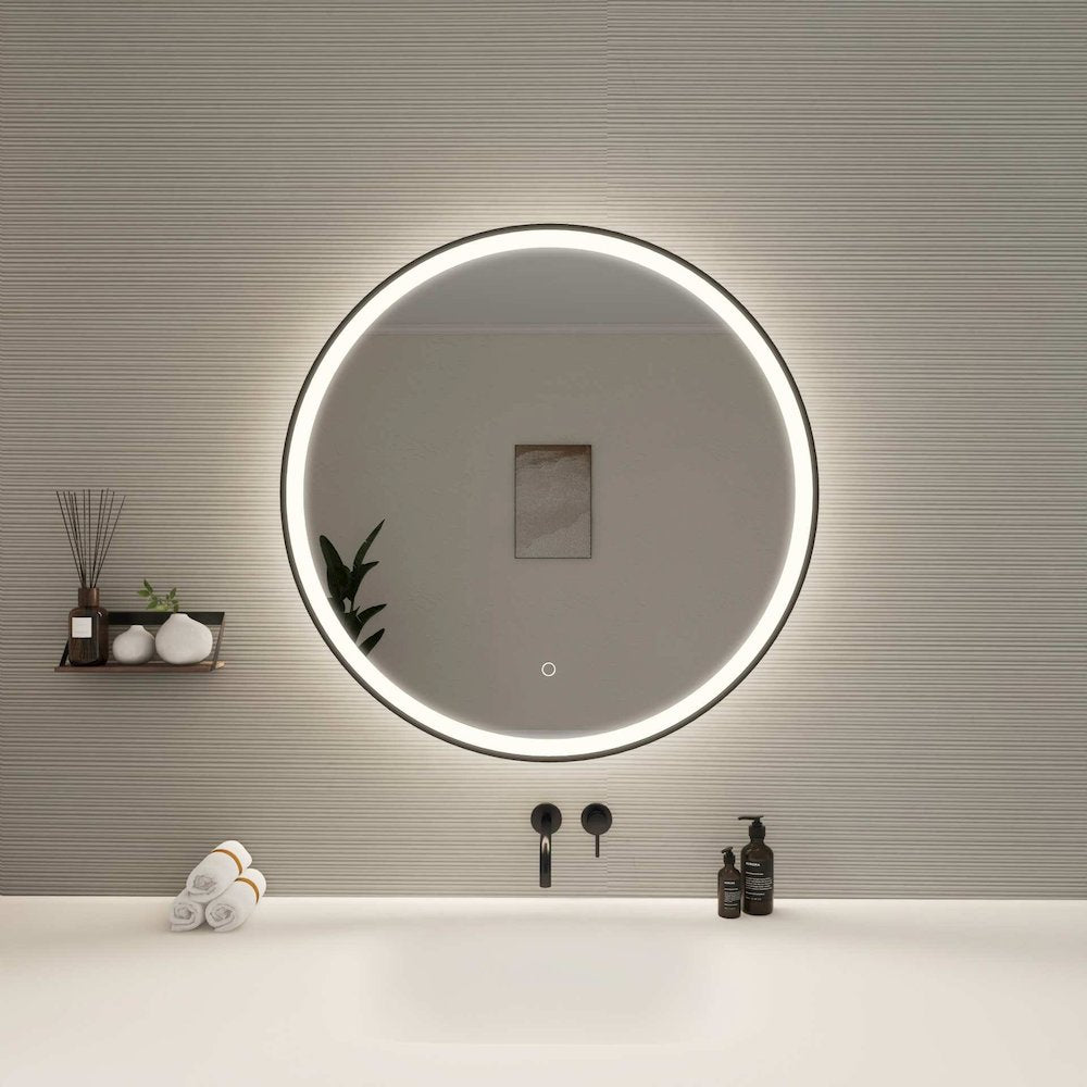 32 Round LED Front and Backlit Wall Mirror in Black