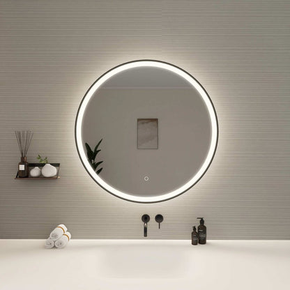 32 Round LED Front and Backlit Wall Mirror in Black