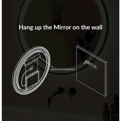 32 Round LED Front and Backlit Wall Mirror in Black