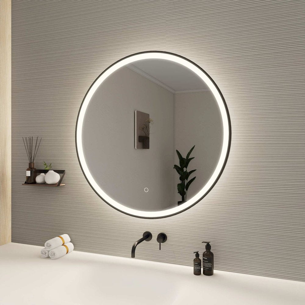32 Round LED Front and Backlit Wall Mirror in Black