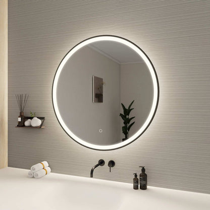 32 Round LED Front and Backlit Wall Mirror in Black