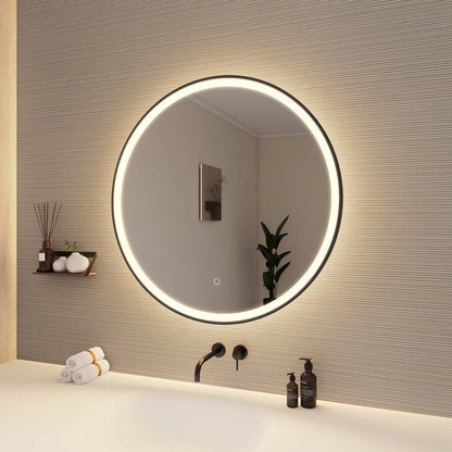 32 Round LED Front and Backlit Wall Mirror in Black