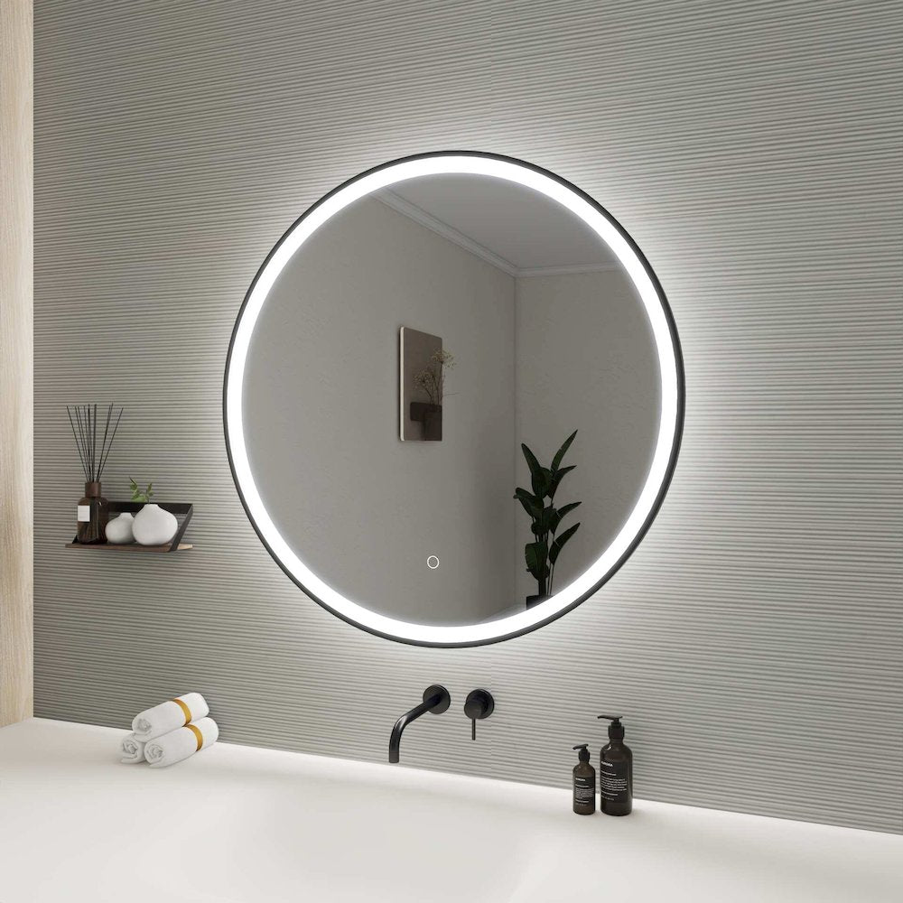 32 Round LED Front and Backlit Wall Mirror in Black