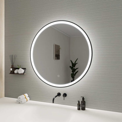 32 Round LED Front and Backlit Wall Mirror in Black