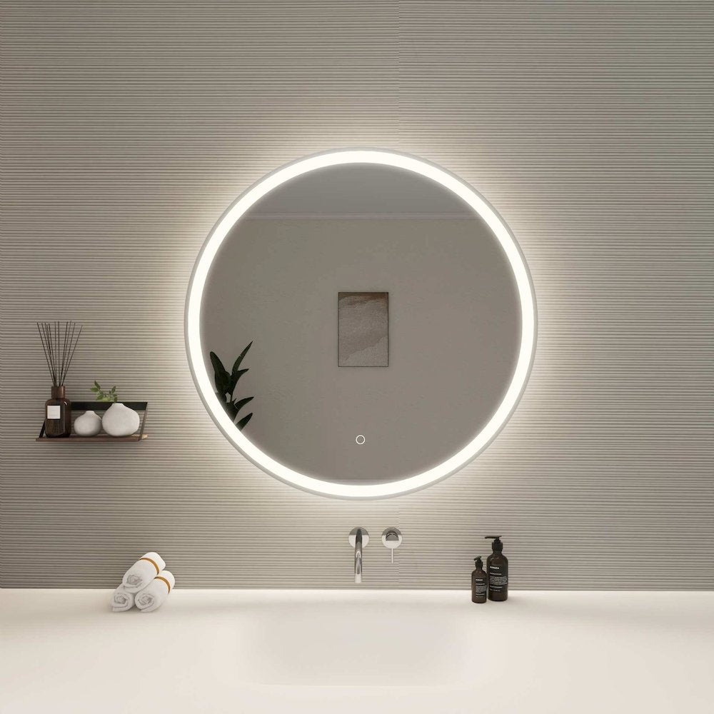 32 Round LED Front and Backlit Wall Mirror in Silver