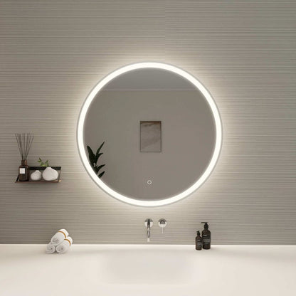 32 Round LED Front and Backlit Wall Mirror in Silver