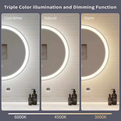 32 Round LED Front and Backlit Wall Mirror in Silver