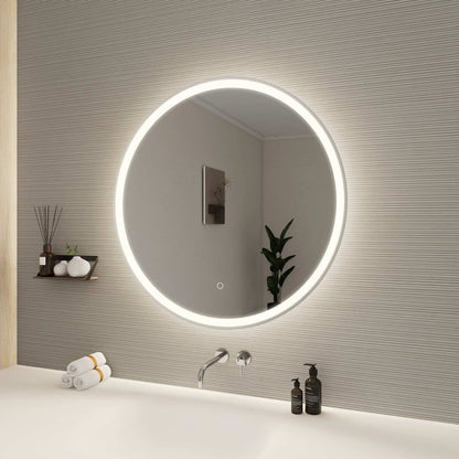 32 Round LED Front and Backlit Wall Mirror in Silver