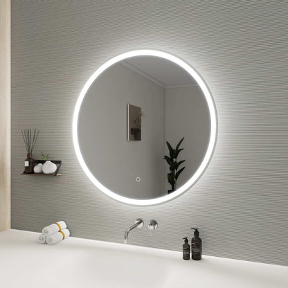 32 Round LED Front and Backlit Wall Mirror in Silver