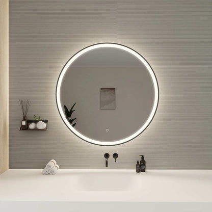 36 Round LED Front and Backlit Wall Mirror in Black