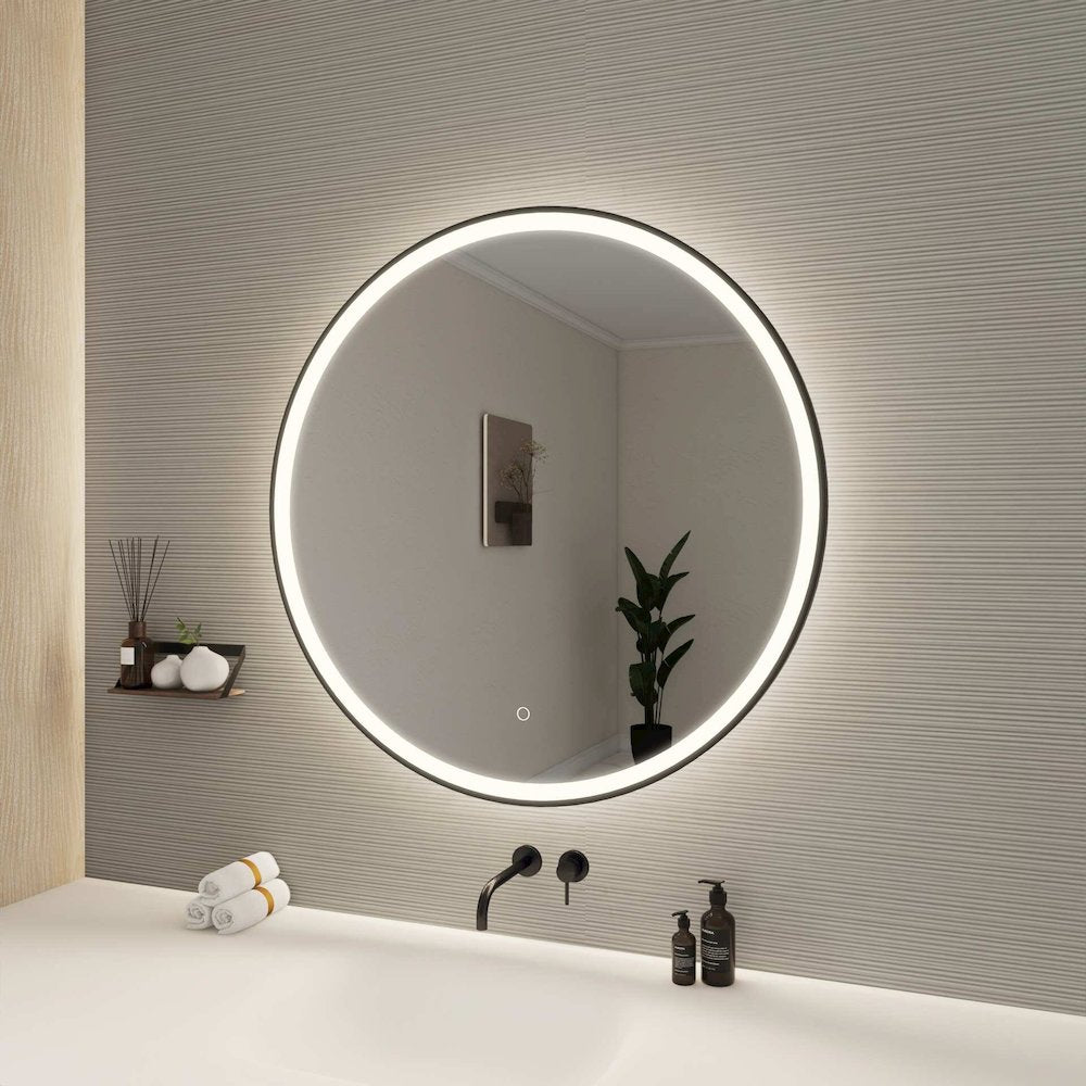 36 Round LED Front and Backlit Wall Mirror in Black