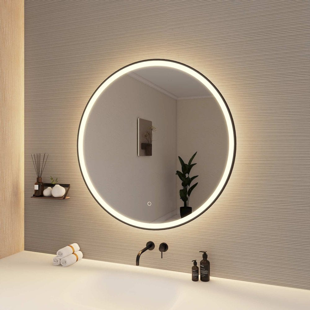 36 Round LED Front and Backlit Wall Mirror in Black