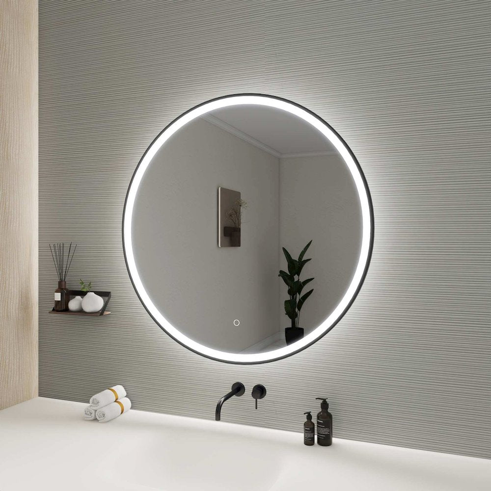 36 Round LED Front and Backlit Wall Mirror in Black