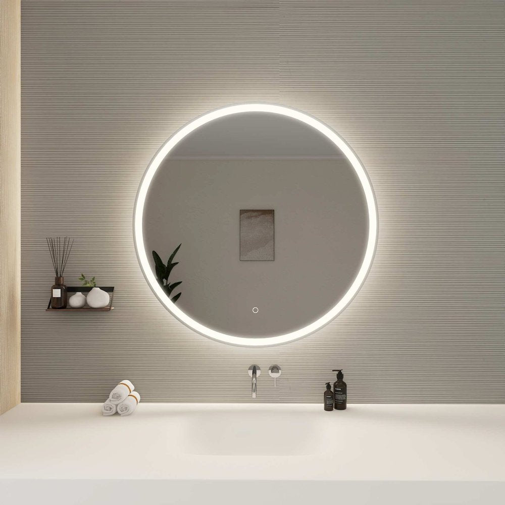 36 Round LED Front and Backlit Wall Mirror in Silver