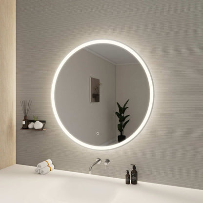 36 Round LED Front and Backlit Wall Mirror in Silver