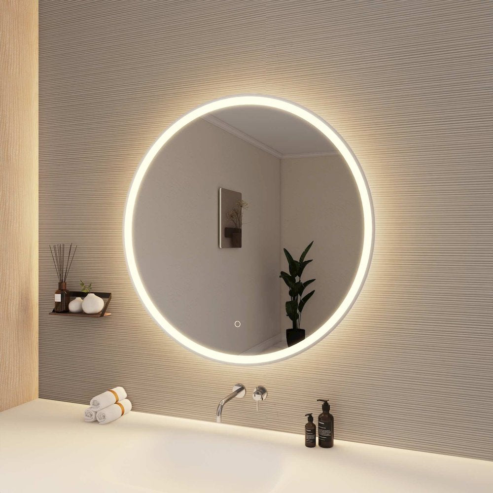36 Round LED Front and Backlit Wall Mirror in Silver