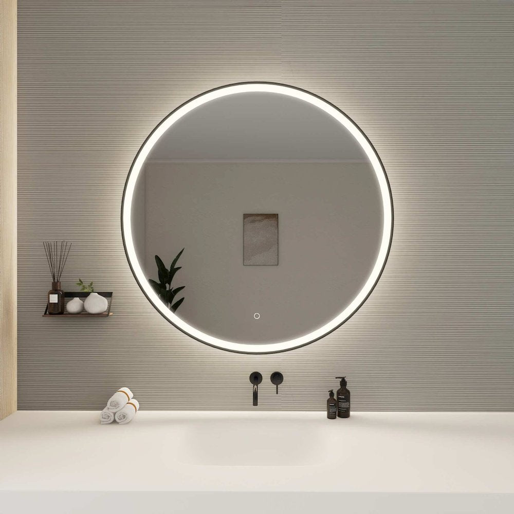 39 Round LED Front and Backlit Wall Mirror in Black
